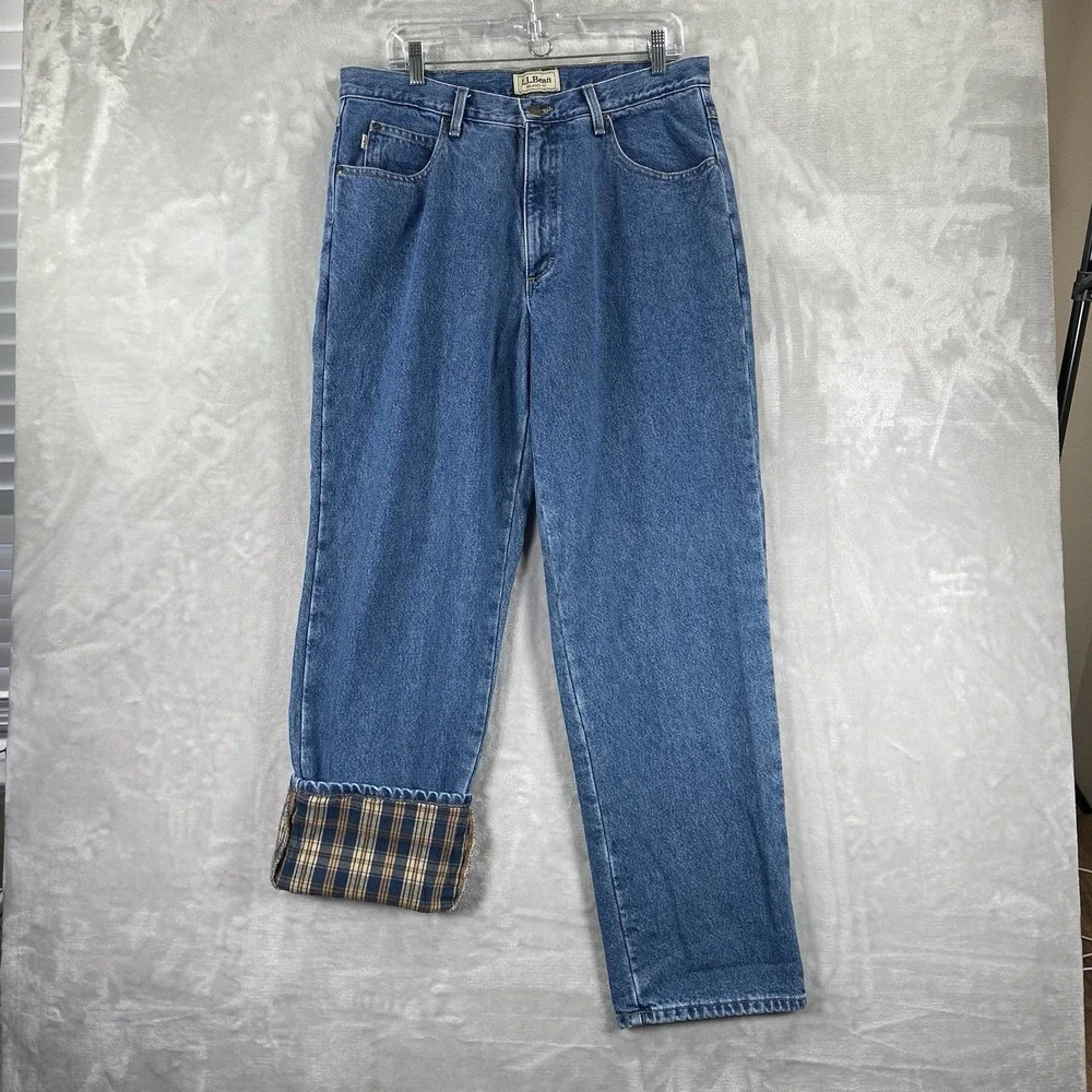 L.L. Bean Jeans mens 34x32 Flannel Lined Relaxed Fit Denim Blue Outdoor Workwear